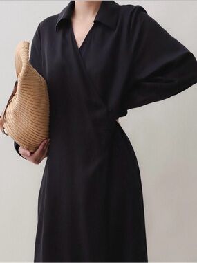 COS Classic Black Wrap-Style Collared Dress MSRP ~$145